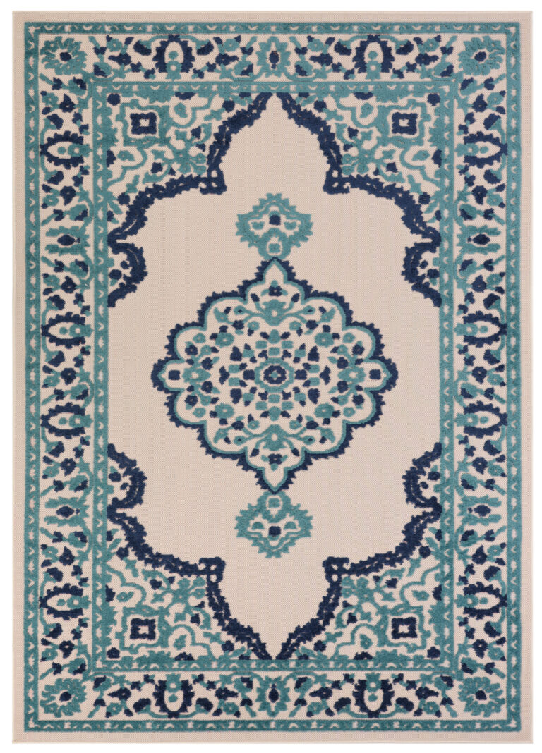 Outdoor Patio Rug Blue Rosette