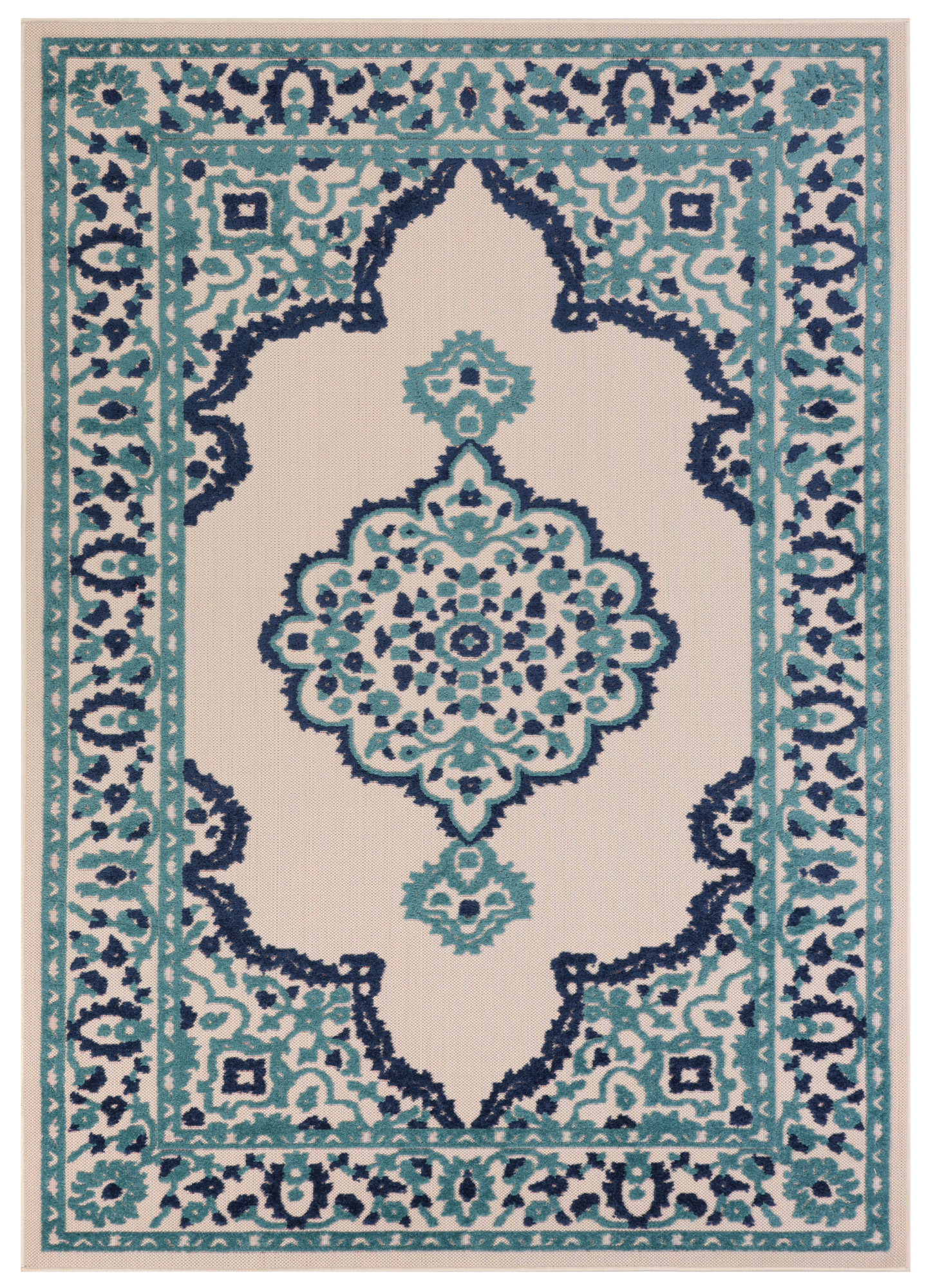 Outdoor Patio Rug Blue Rosette