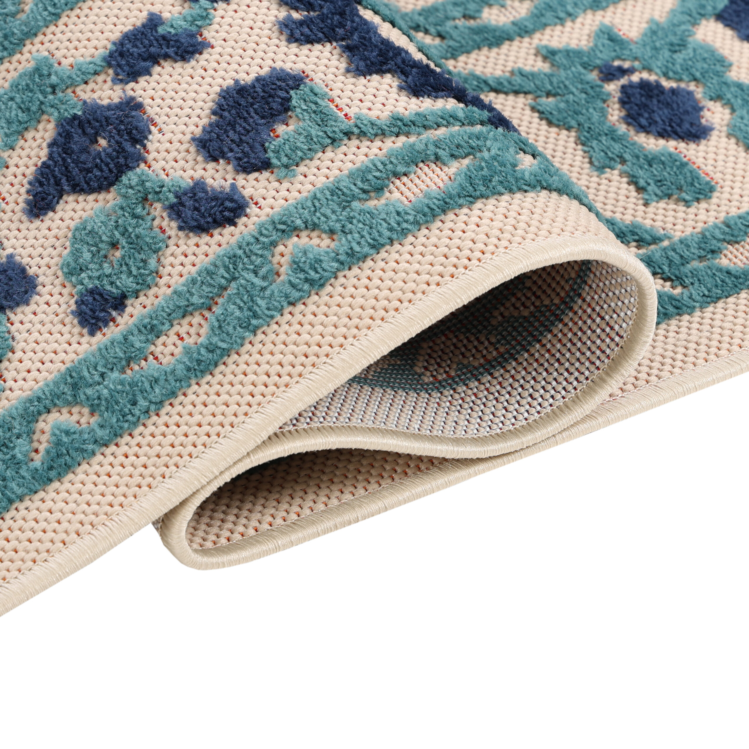 Outdoor Patio Rug Blue Rosette