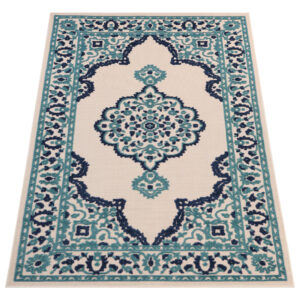 Outdoor Patio Rug Blue Rosette