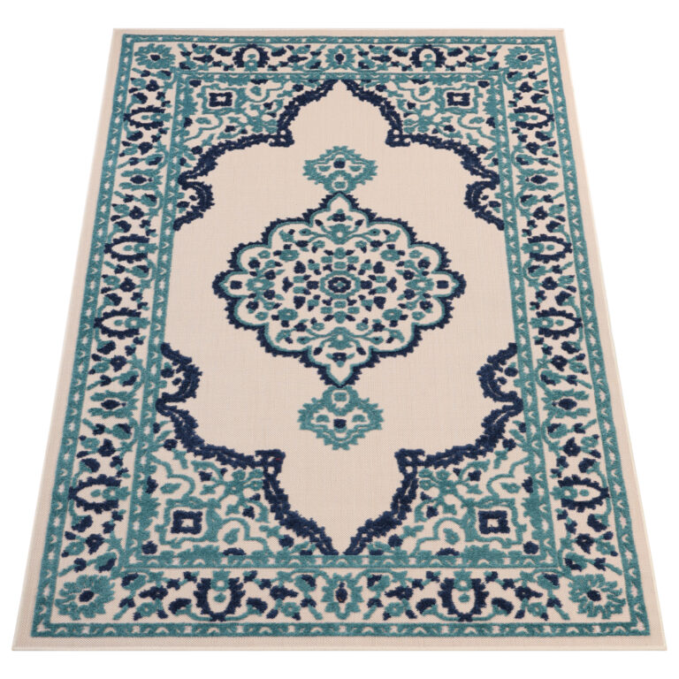 Outdoor Patio Rug Blue Rosette