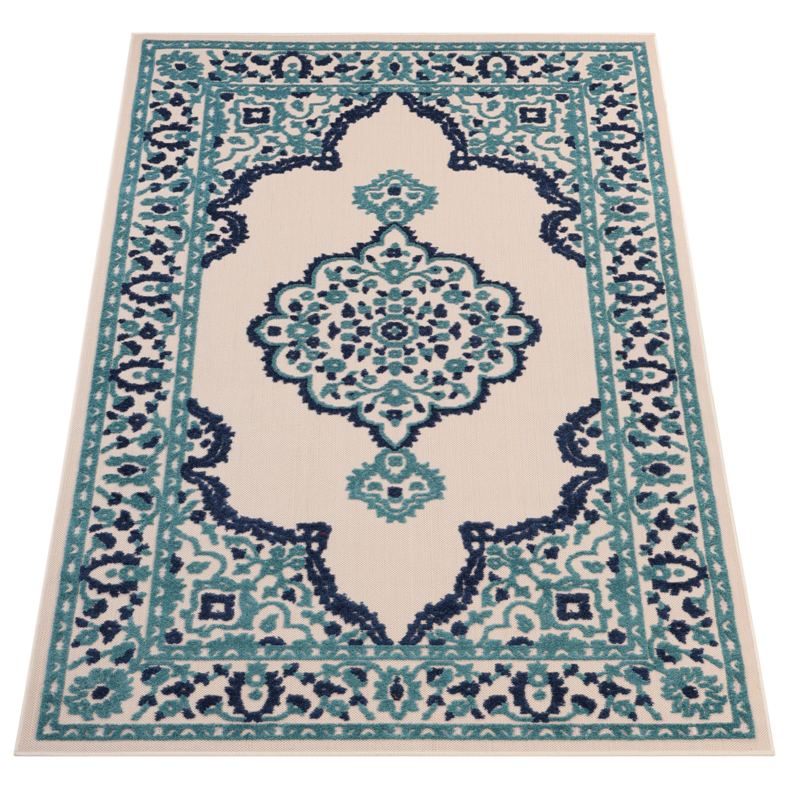 Outdoor Patio Rug Blue Rosette