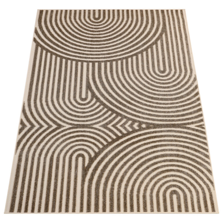 Outdoor Patio Rug Beige Cream Lines