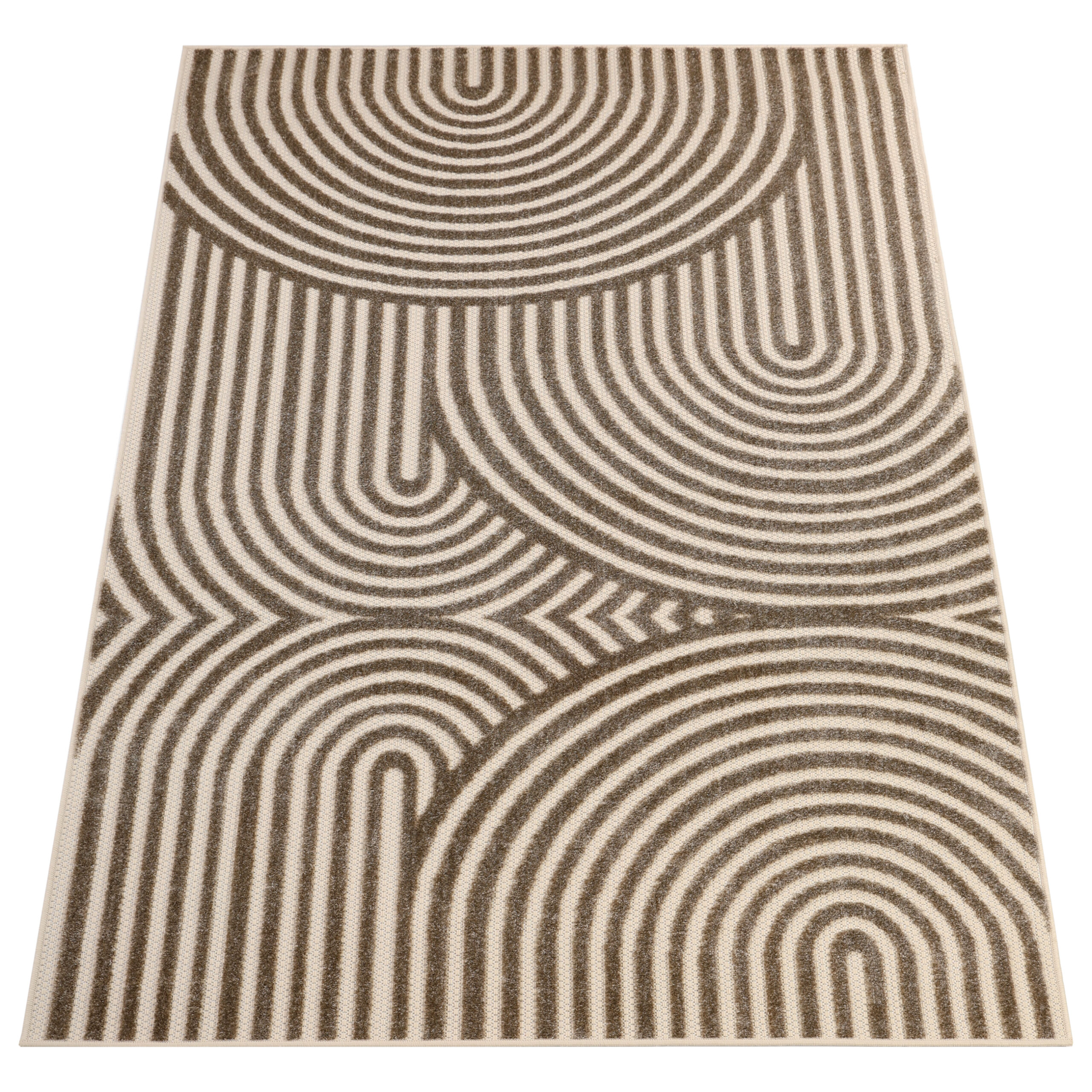 Outdoor Patio Rug Beige Cream Lines