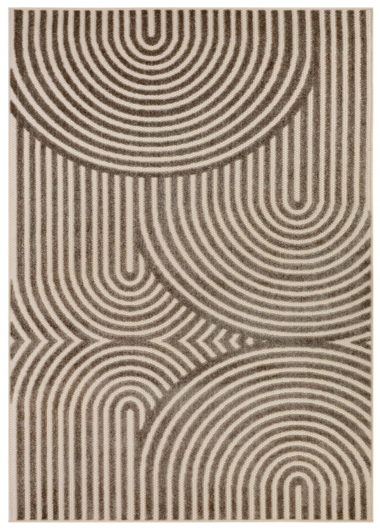 Outdoor Patio Rug Beige Cream Lines