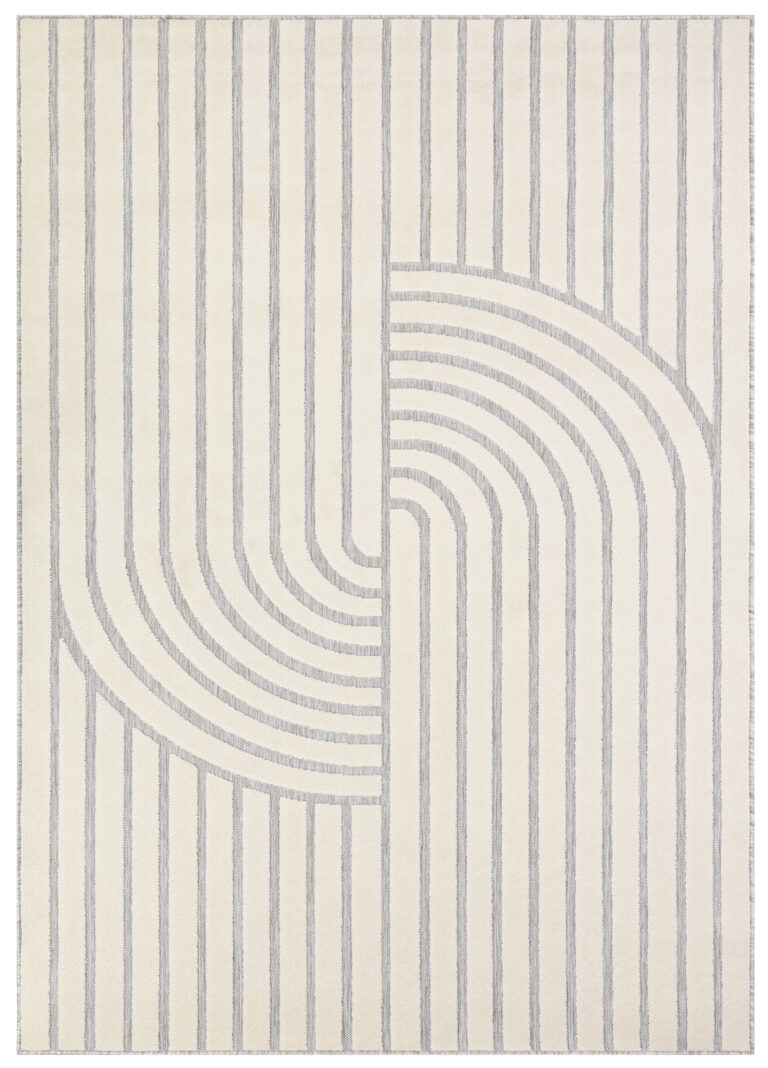 Outdoor Patio Rug Cream Gray Lines