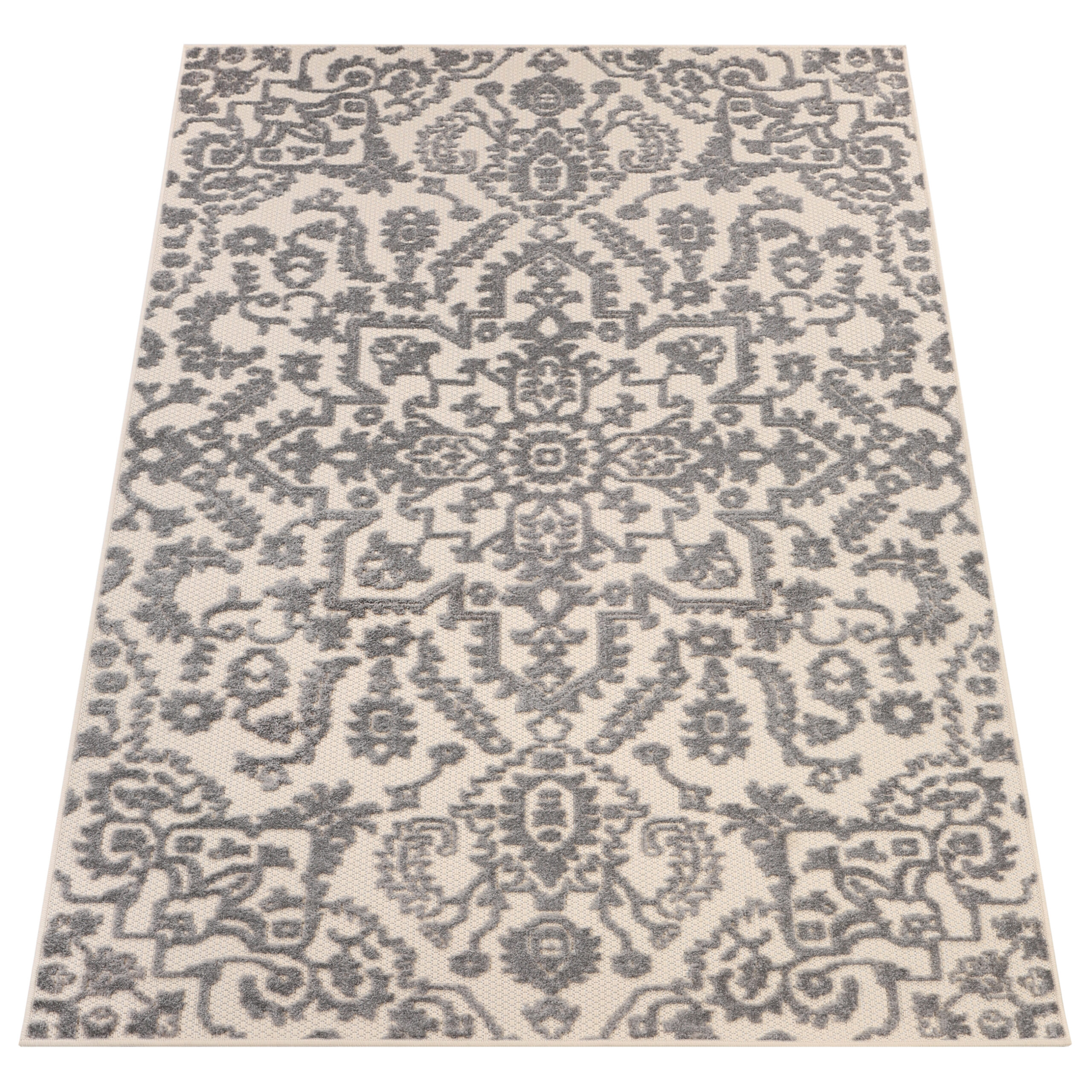 Outdoor Patio Rug Cream Gray Ornaments