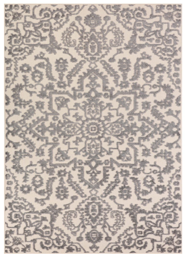 Outdoor Patio Rug Cream Gray Ornaments