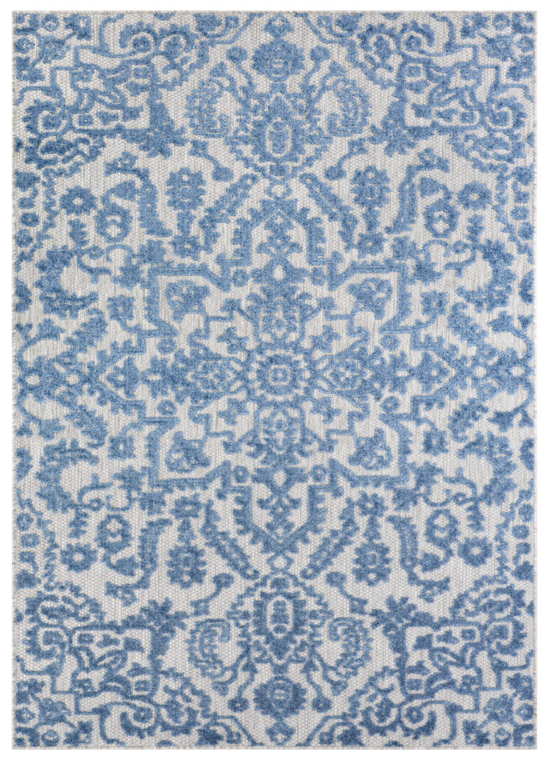 Outdoor Patio Rug Blue Ornaments