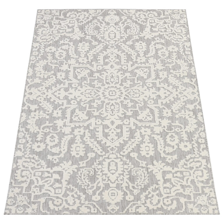 Outdoor Patio Rug Gray Cream Ornaments
