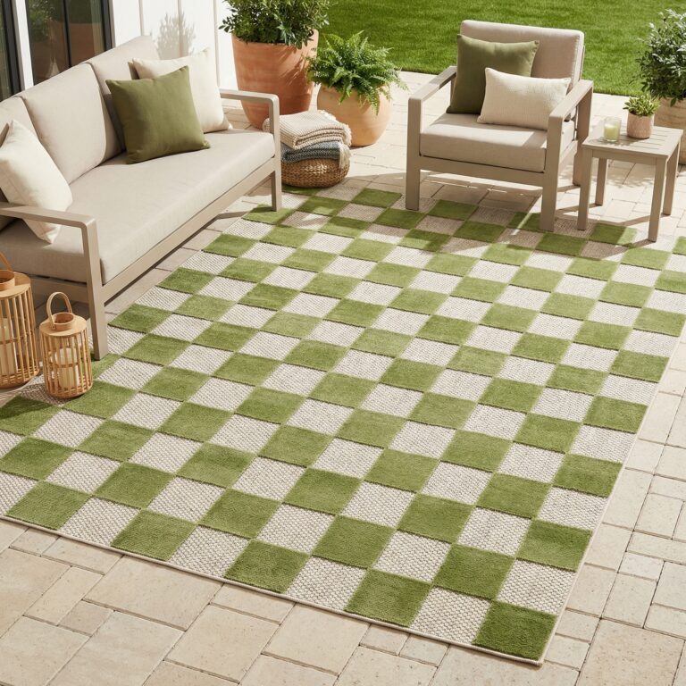 Checker Outdoor Rug Cream Green
